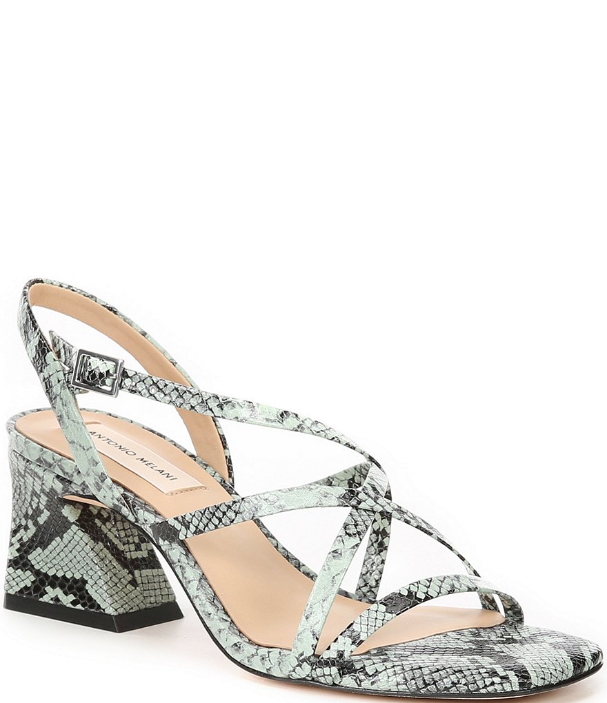 Antonio Melani Merced Snake Printed Leather Strappy Block Heels
