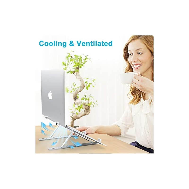Adjustable Laptop Stand Portable, Adjustable Laptop Stand for Desk Laptop Riser Holder Foldable, Improved Aluminum Alloy Computer Stand for Laptop up to 17.3", Supports 55lbs, Rise Height 6"