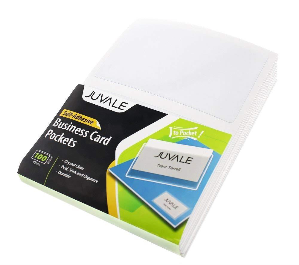 Juvale Business Card Plastic Sleeves - Self Adhesive Poly Pockets Peel and Stick Business Card Holders - Top Load Card Holders - 100 Pack