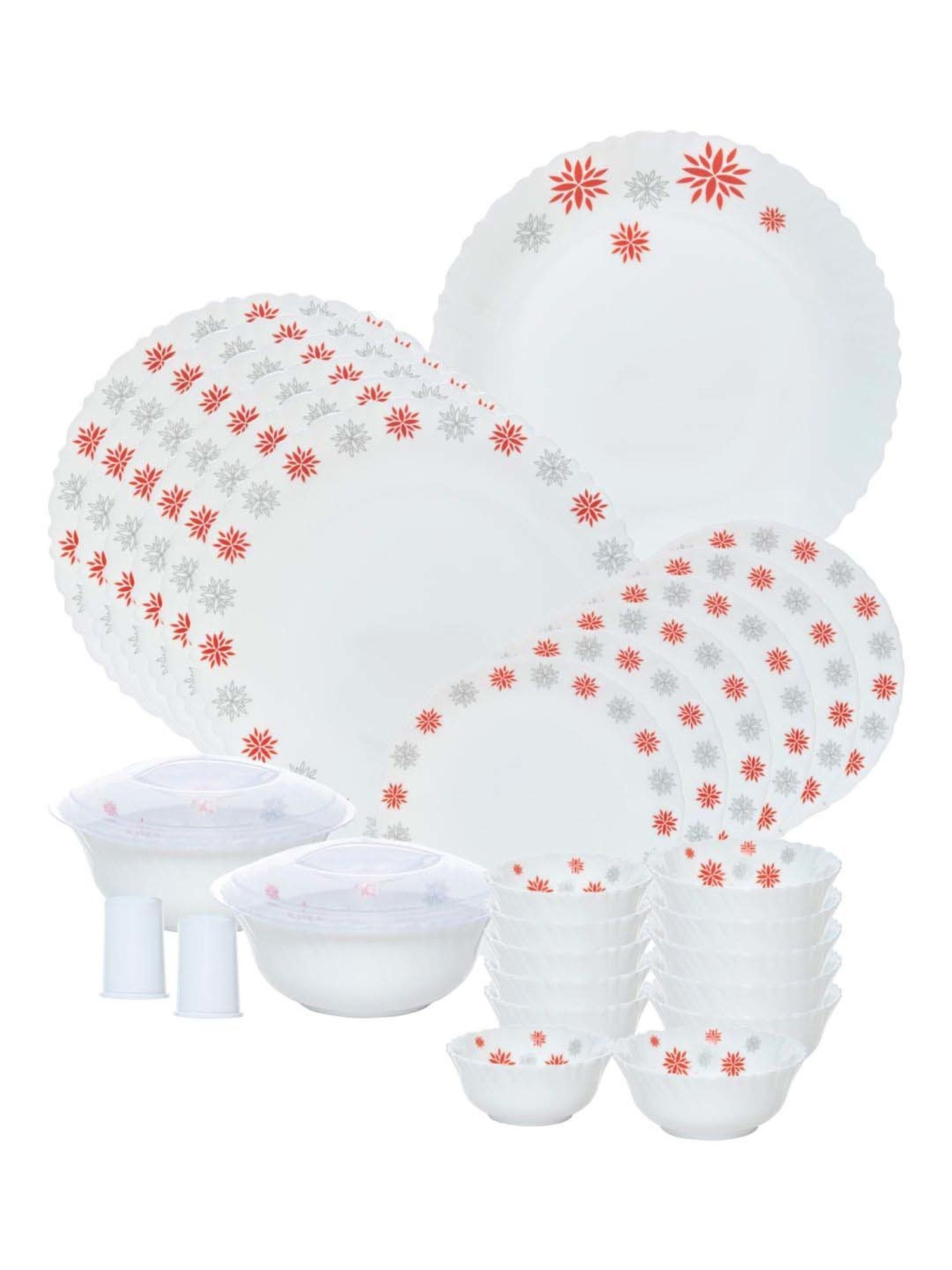 Cello White & Red Glass Dinner Set