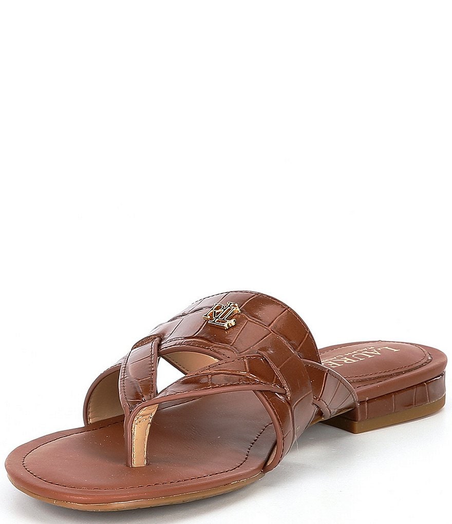 Lauren Ralph Lauren Rosalind Croco Embossed Leather Sandals