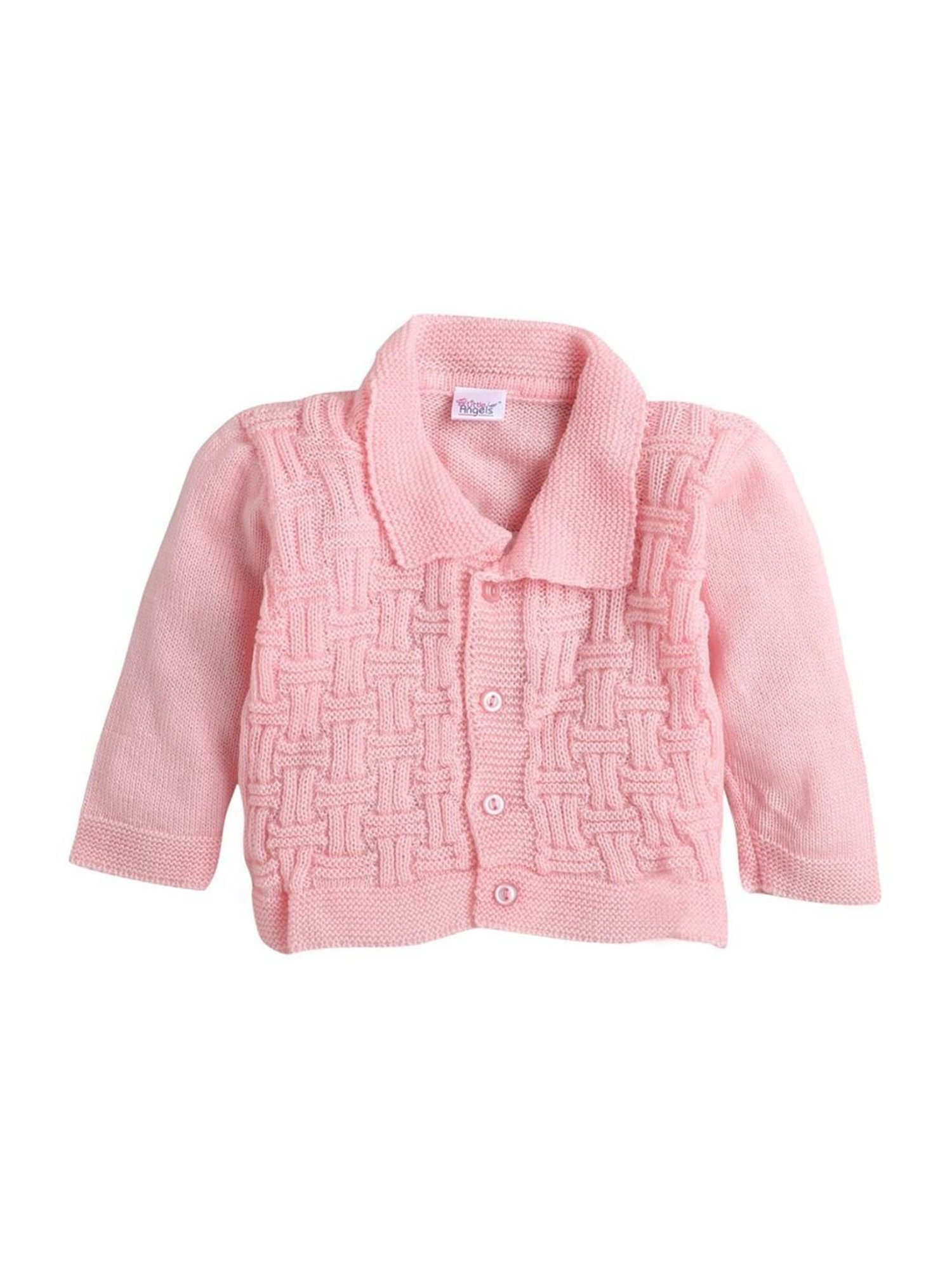 Little Angels Kids Pink Textured Pattern Full Sleeves Sweater Set