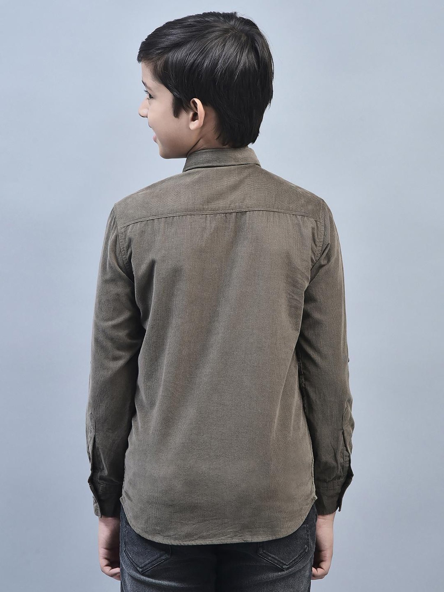 Crimsoune Club Kids Olive Solid Full Sleeves Shirt