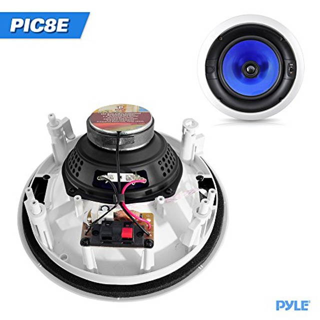 2-Way In-Wall In-Ceiling Speaker System - Dual 8 Inch 300W Pair of Ceiling Wall Flush Mount Speakers w/ 1" Silk Dome Tweeter, Adjustable Treble Control - For Home Theater Entertainment - Pyle PIC8E