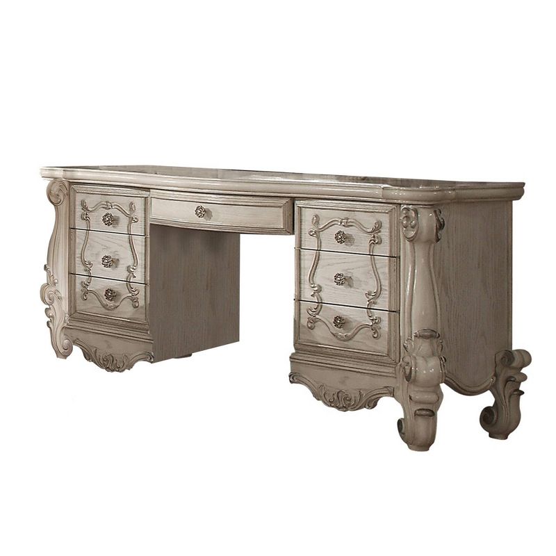 Traditional Style Wooden Vanity Desk with Seven Drawers White - Benzara