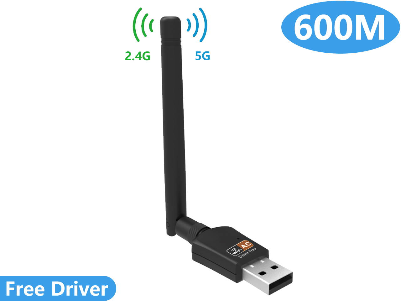 600Mbps USB WiFi Adapter,Dual Band 2.4/5GHz 802.11 ac Wireless Network Adapter for PC,2dBi Antenna WiFi Dongle Supports Windows 10/8/8.1/7/Vista/XP,Mac OS