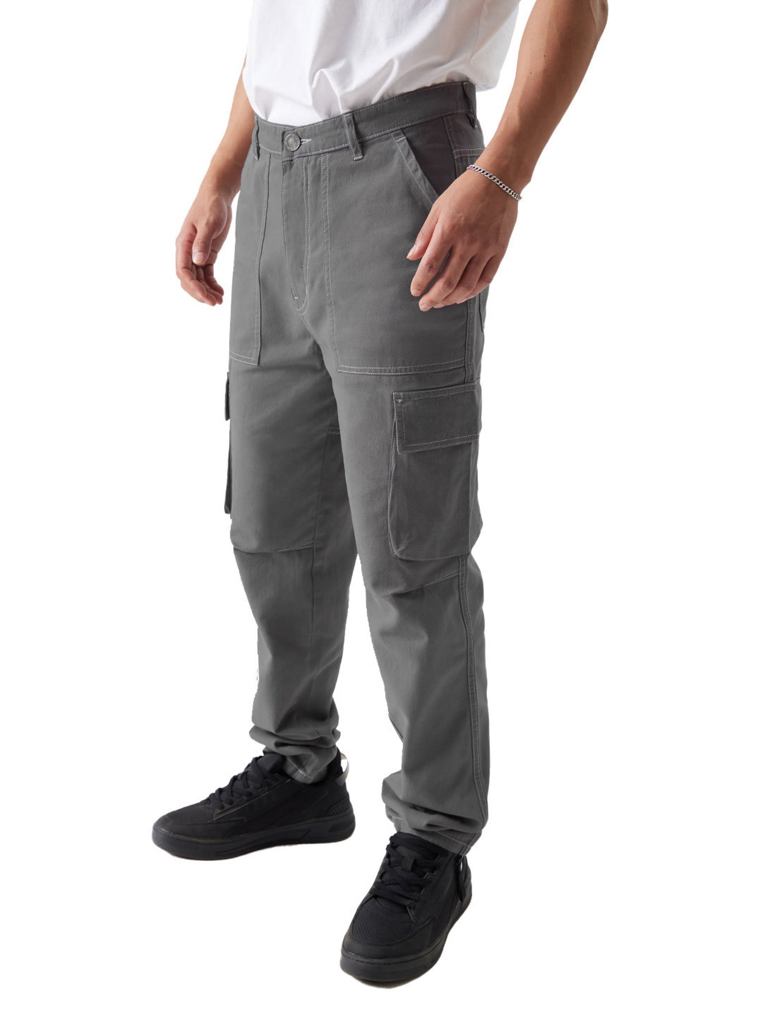 The Souled Store Grey Relaxed Fit Cargo Pants