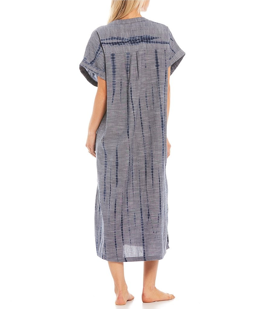 Kate Landry Tie-Dye Woven Short Sleeve Long Caftan