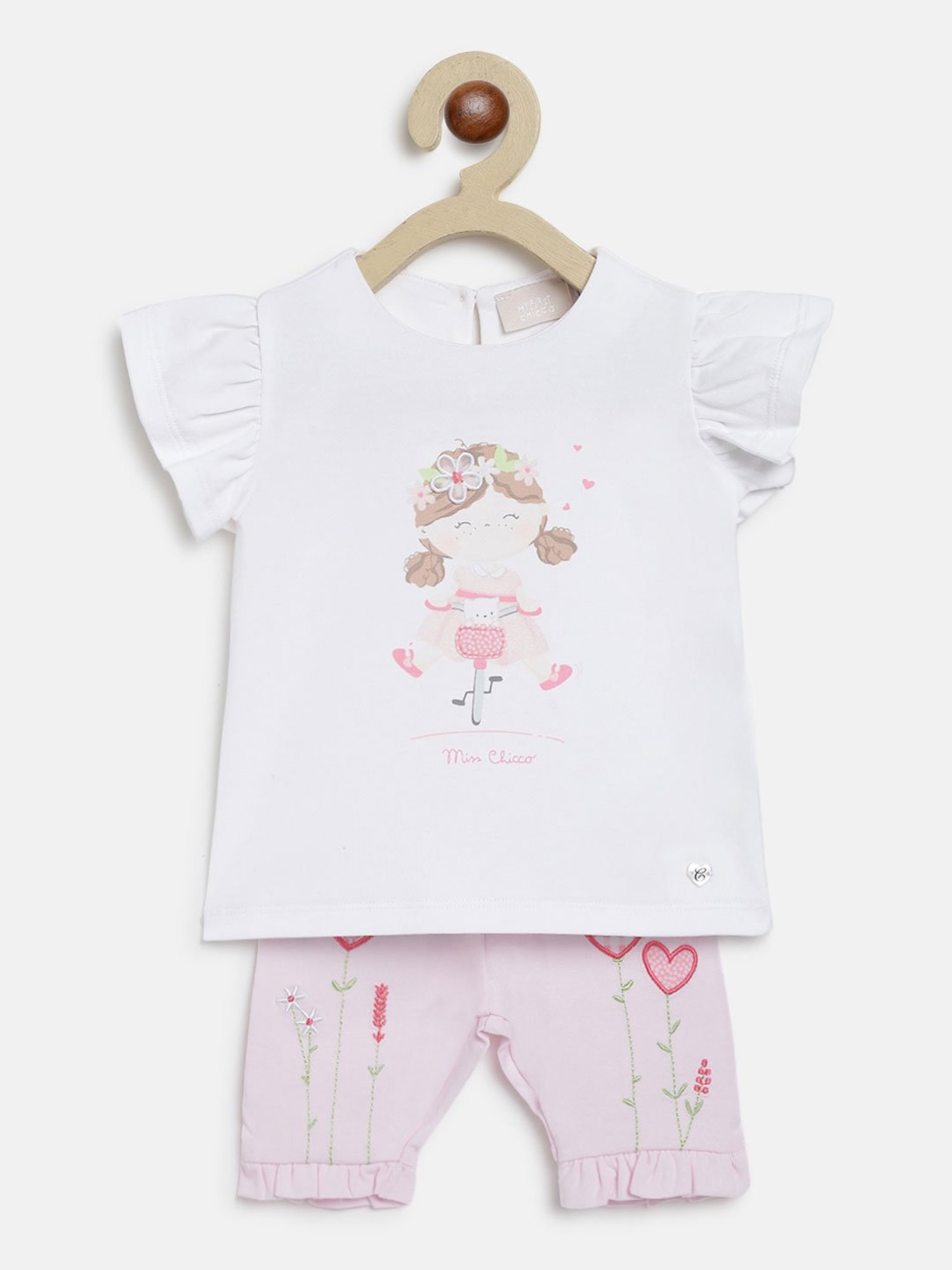 Chicco Kids White & Light Pink Printed T-Shirt with Shorts