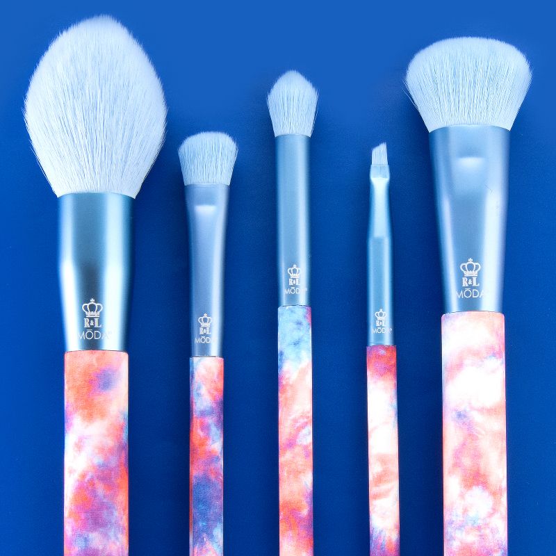 MODA Brush 5pc Dreamy Blue Tie Dye Makeup Brush Set, Includes - Blush, Domed Shadow, Crease, and Angle Eyeliner Brushes