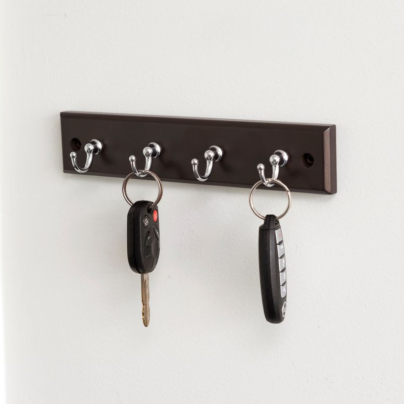 Home Basics 4 Hook Wall Mounted Key Rack, Cherry