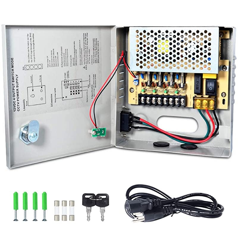CCTV Power Supply 4CH Channel Port Box  Distributed Power Supply for CCTV DVR Security System and Cameras Output 12V5A Maximum