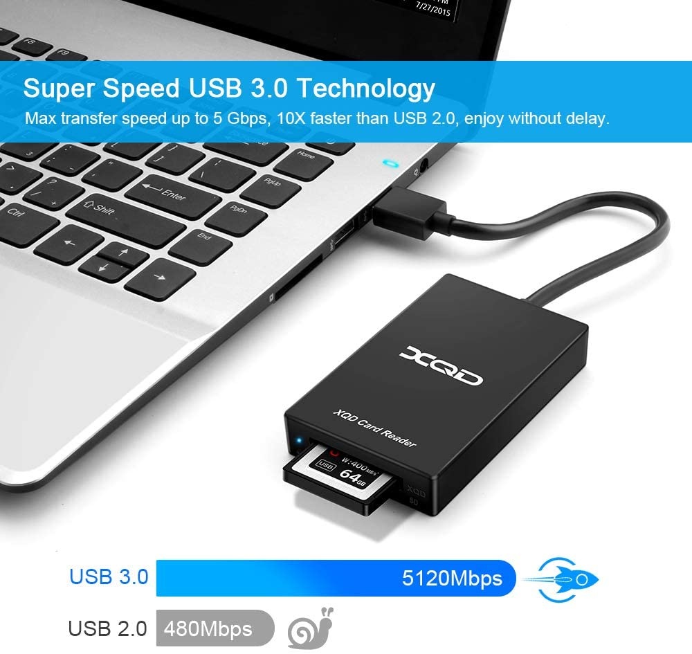 XQD Card Reader, Rocketek USB3.0 XQD/SD Card Reader Dual Slot Memory Card Reader 5Gpbs Super Speed Compatible with Sony G/M Series, Lexar 2933x/1400x USB Mark XQD Card, SD/SDHC Card for Windows/Mac OS