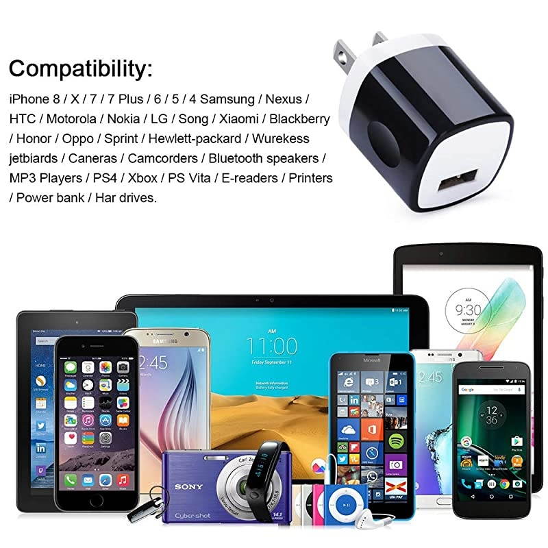 Charger Plug Wall Charger 5Pack Single 5V 1Amp Universal Home Travel Charging Adapter Replacement for Phone Xs MaxXsXRX876 Plus5S4S Samsung Galaxy S9S8Note 9 LG Kindle Android