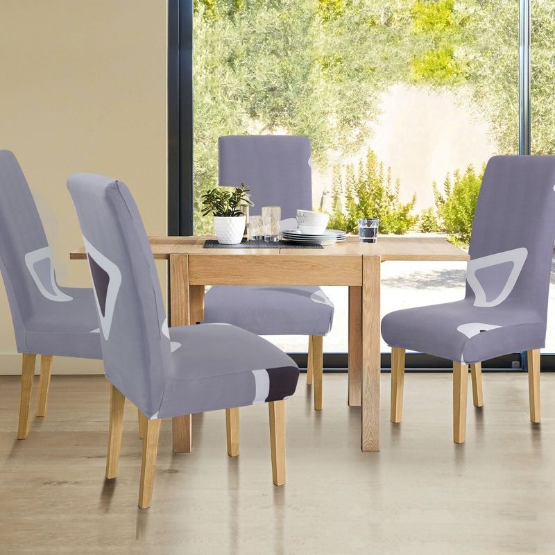 1 Pc Spandex Stretch Dining Chair Slipcovers Light Gray+White  - PiccoCasa
