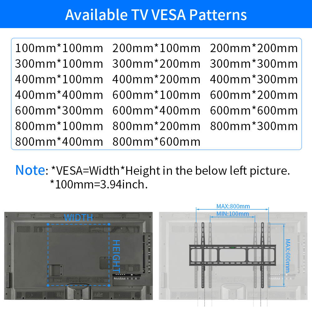 Fixed Heavy Duty Low Profile Flat Panel Wall Mount, Max TV Weight 150lbs designed for most of 40-100 inch LED, LCD, OLED Flat Screen TV, Supports up to VESA 800x600mm BIGASSMOUNT150 Amer Mounts