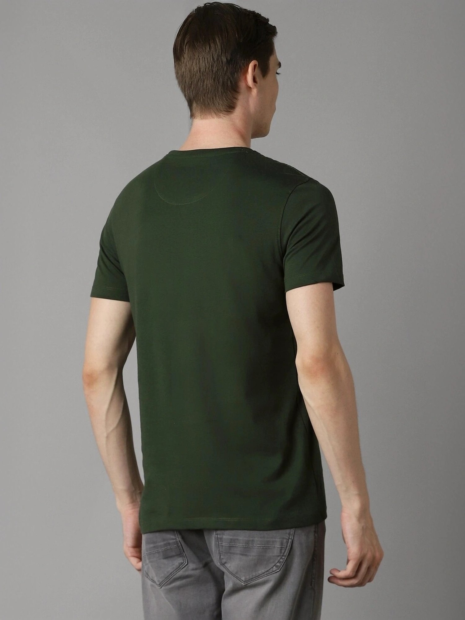 Louis Philippe Olive Cotton Slim Fit Printed T-Shirt