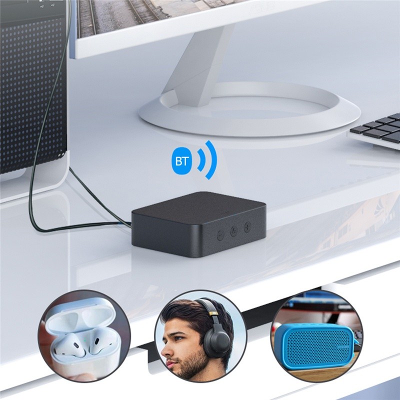 T6 Multi-Function bluetooth Transmitter Audio Adapter HIFI Noise Reduction BT5.0 AUX-In TF Card Coaxial Optical Fiber SPDIF  Audio Transmitter-Black