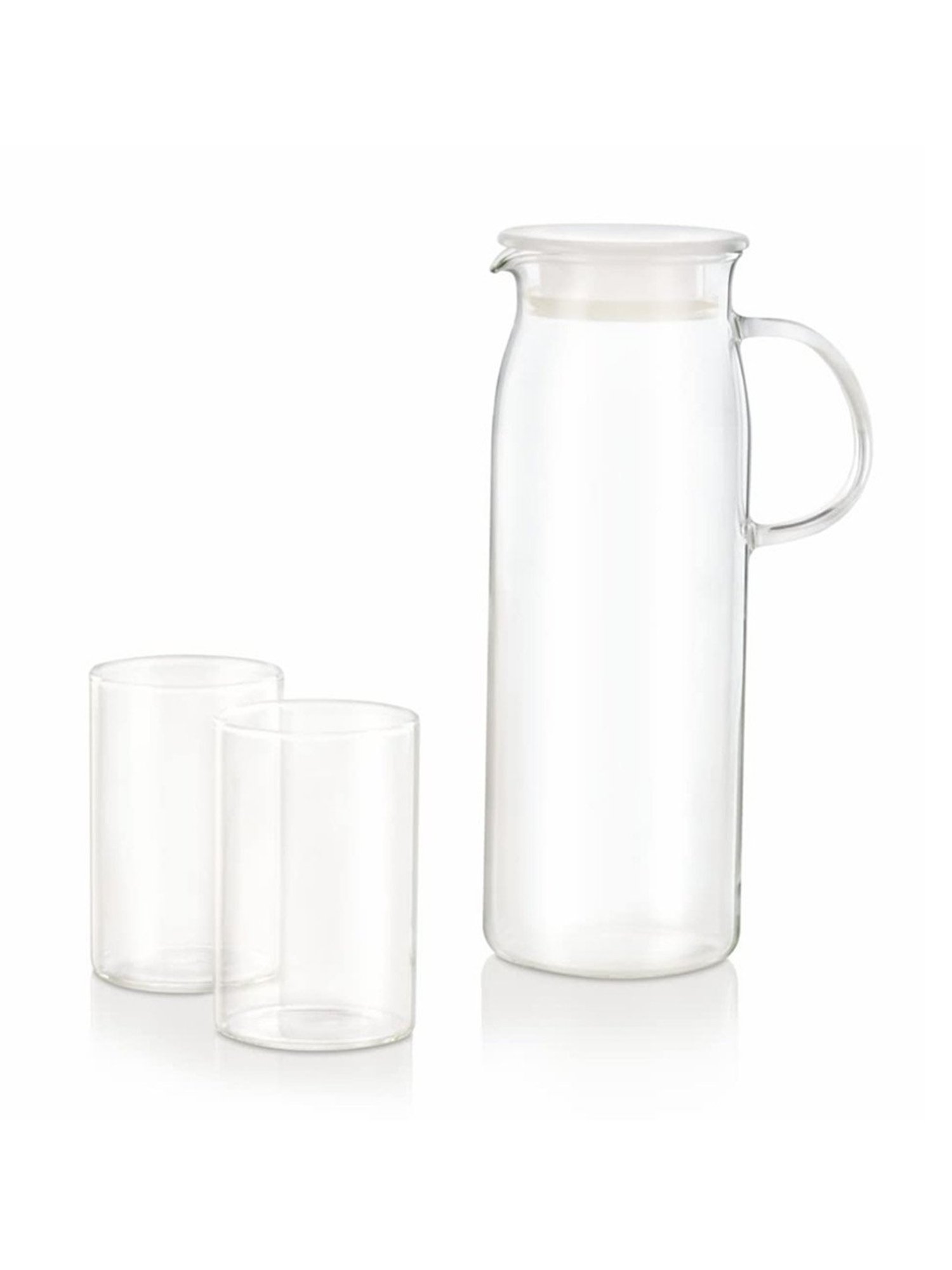 Borosil Clear Glass Jug with Glasses, Set of 7, 1 Glass Jug 600 ml, 6 Glasses 295ml Each