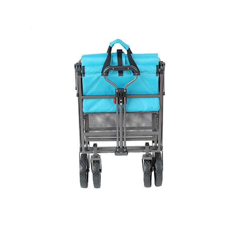 Mac Sports Double Decker Heavy Duty Steel Frame Collapsible Outdoor 150 Pound Capacity Yard Cart Utility Garden Wagon with Lower Storage Shelf, Blue