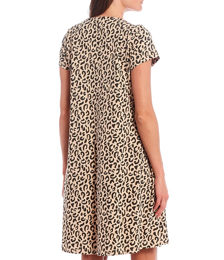 Go Softly Leopard Print Zip Front Knit Patio Dress