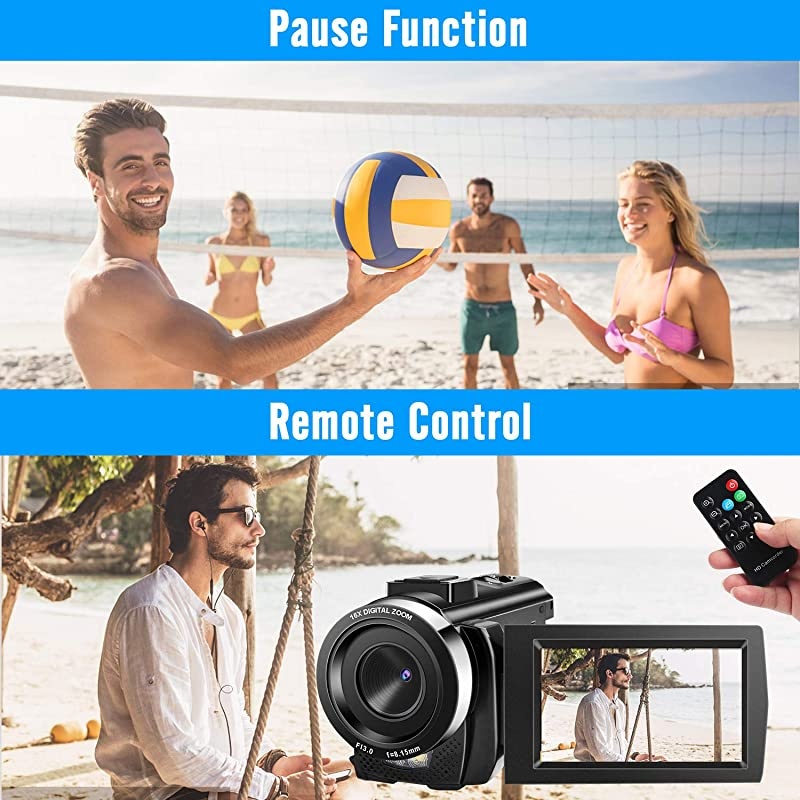 Video Camera Camcorder Full HD 1080P 30FPS Digital Camera 16X Digital Zoom Camcorder Vlogging Camera for YouTube 30 Inch LCD 270 Degrees IPS Screen LED with 2 Batteries