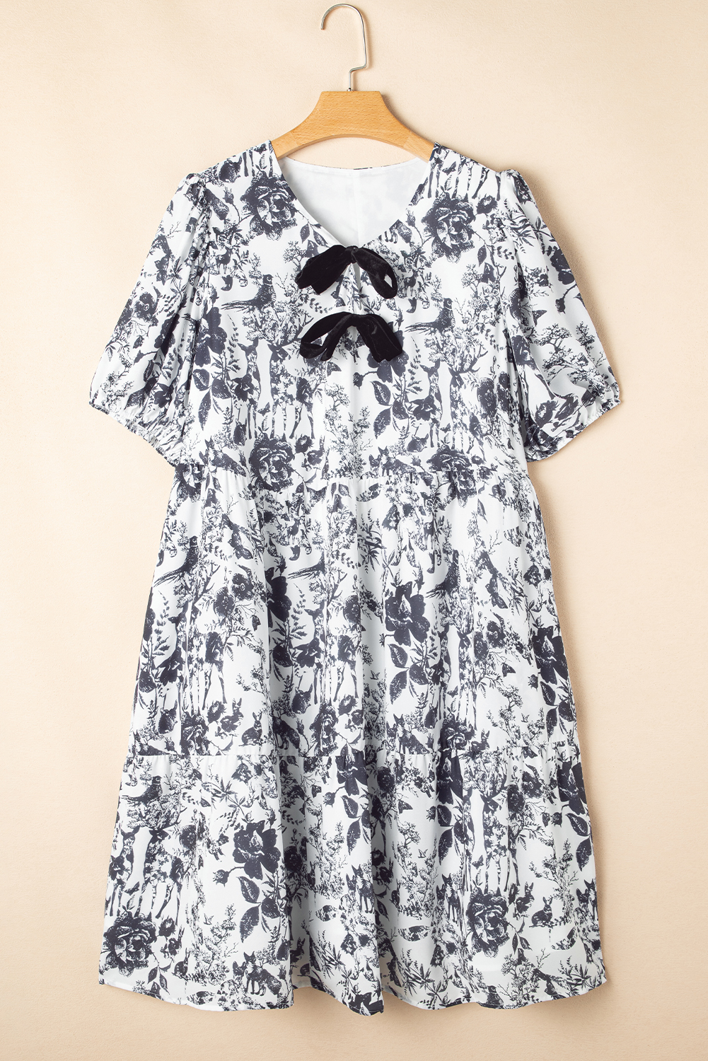 Black Leopard Patchwork Split Neck Ruffle Plus Size Dress