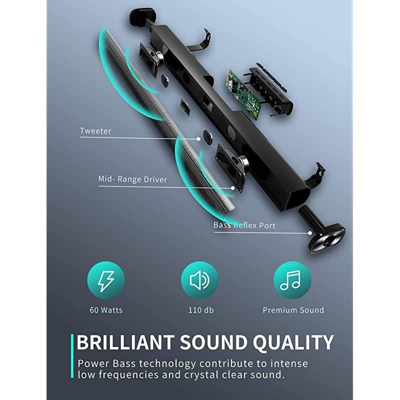 Bar Bar for TV bar with Builtin Subwoofer Wired Wireless Bluetooth 50 Speaker for TV HDMIOpticalAuxUSB Input Wall Mountable Surround System for TV Home Theater