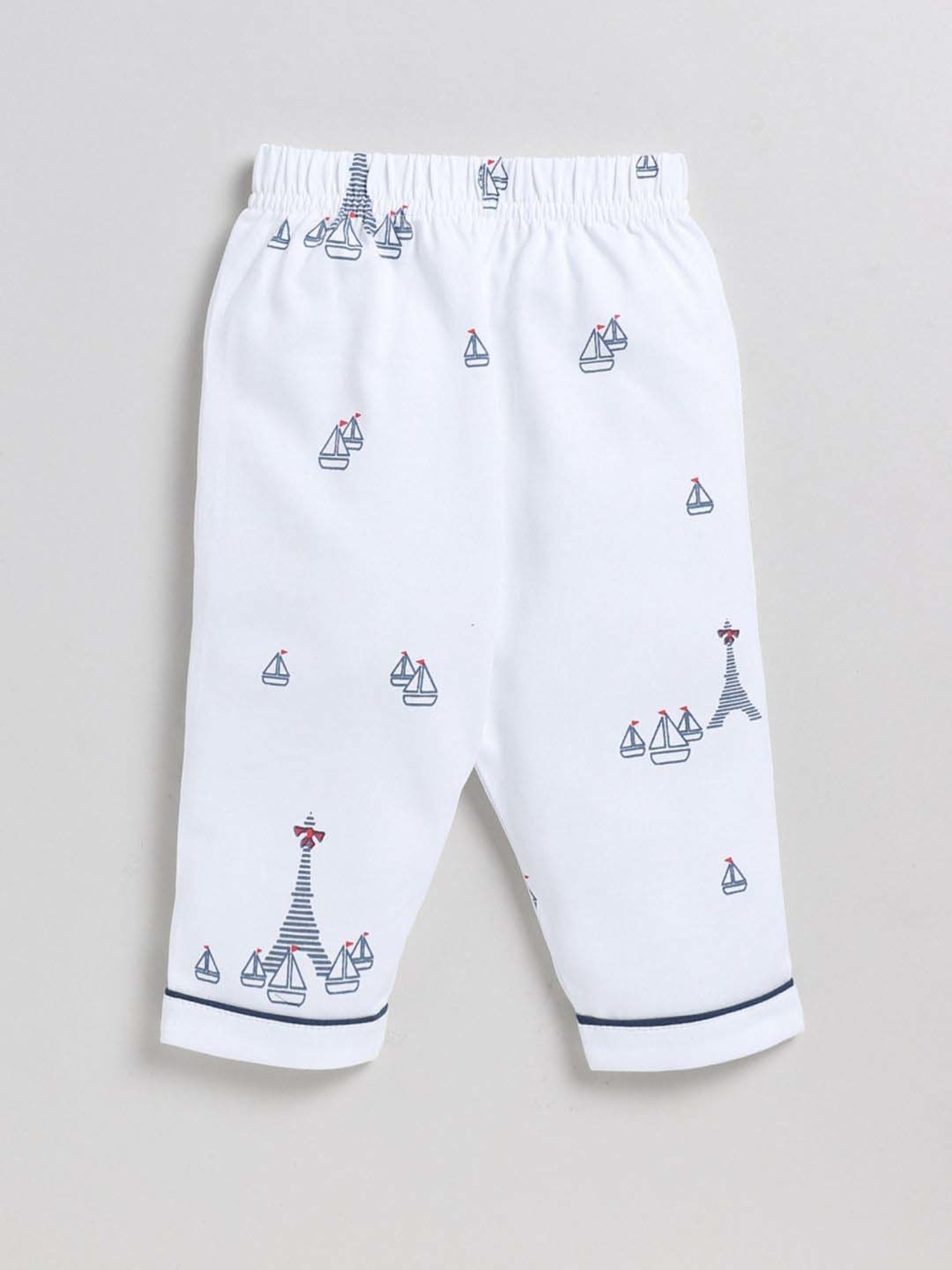 Clt.s Boys White Cotton Printed Full Sleeves Top Set