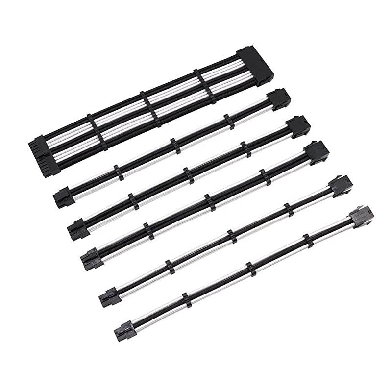 Cables PSU Extension Kit 18AWG 30cm ATX 24-pin,CPU4+4-pin,PCI-E 6+2-pin,PCI-E 6-pin for ATX Power Supply Cable with Black Cable Comb (Black/White)