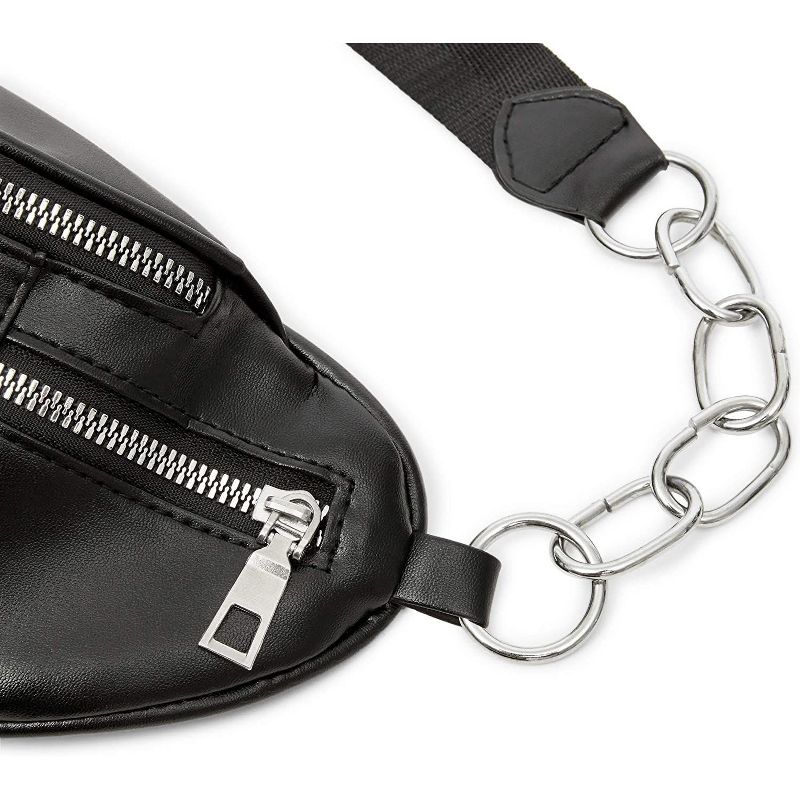 Black Faux Leather Fanny Pack for Women, Traveling Belt Bag Pouch with Adjustable Waist Strap (33"-52")