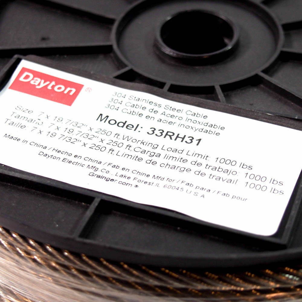 Stainless Steel Cable 250' x 7/32" 33RH31