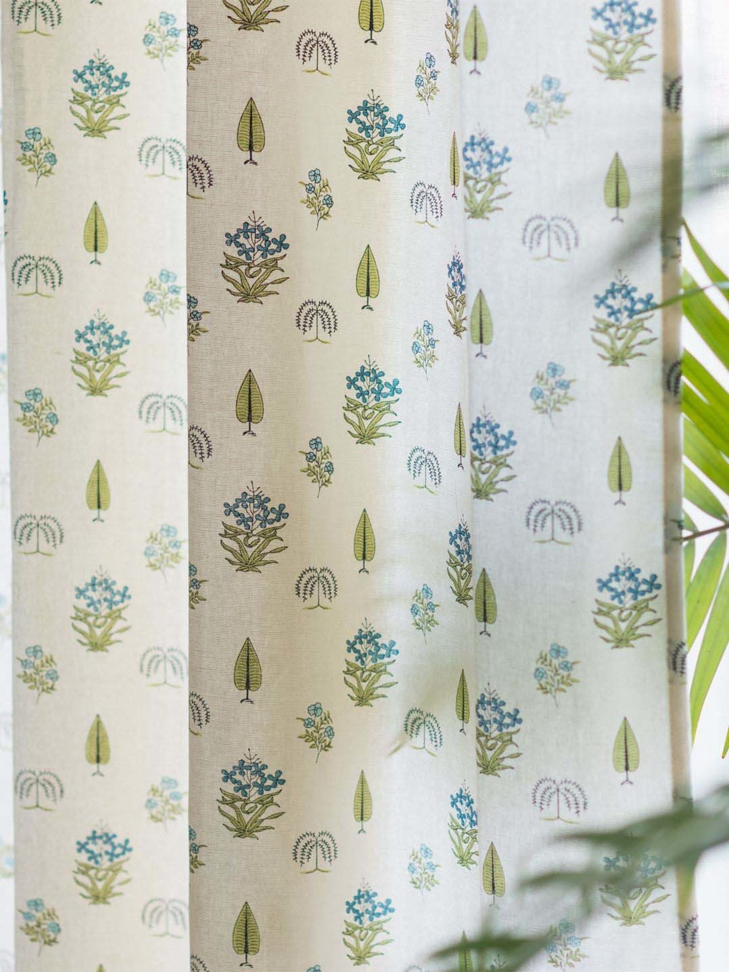 Urban Space Blue Cotton Door Curtain With Tieback & Eyelet - Set of 2