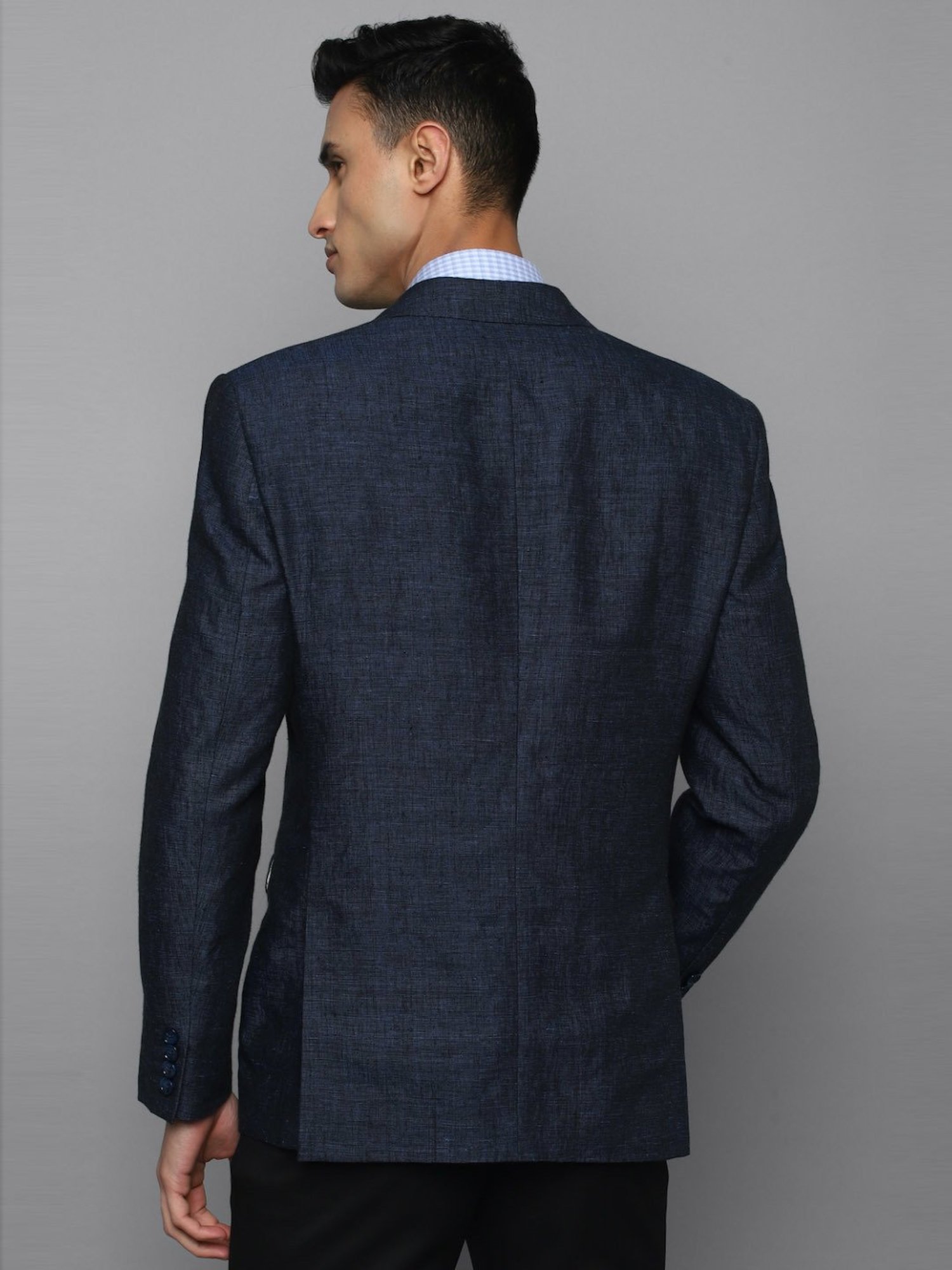 Louis Philippe Navy Linen Slim Fit Texture Blazer