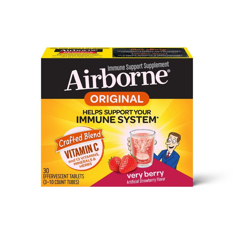 Airborne Very Berry Effervescent Tablets, 1000mg of Vitamin C - Immune Support Supplement 30 ea