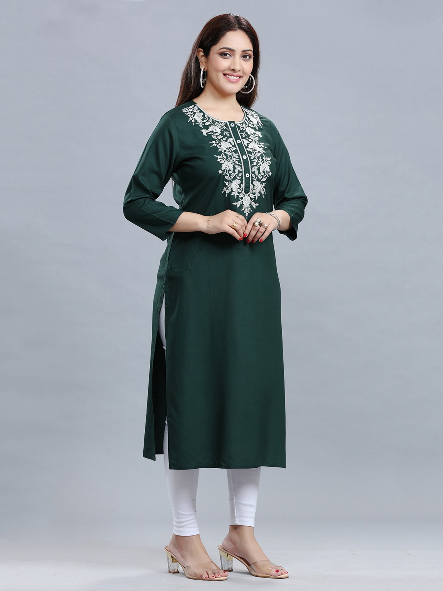 Cotton Culture Dark Green Embroidered Straight Kurta