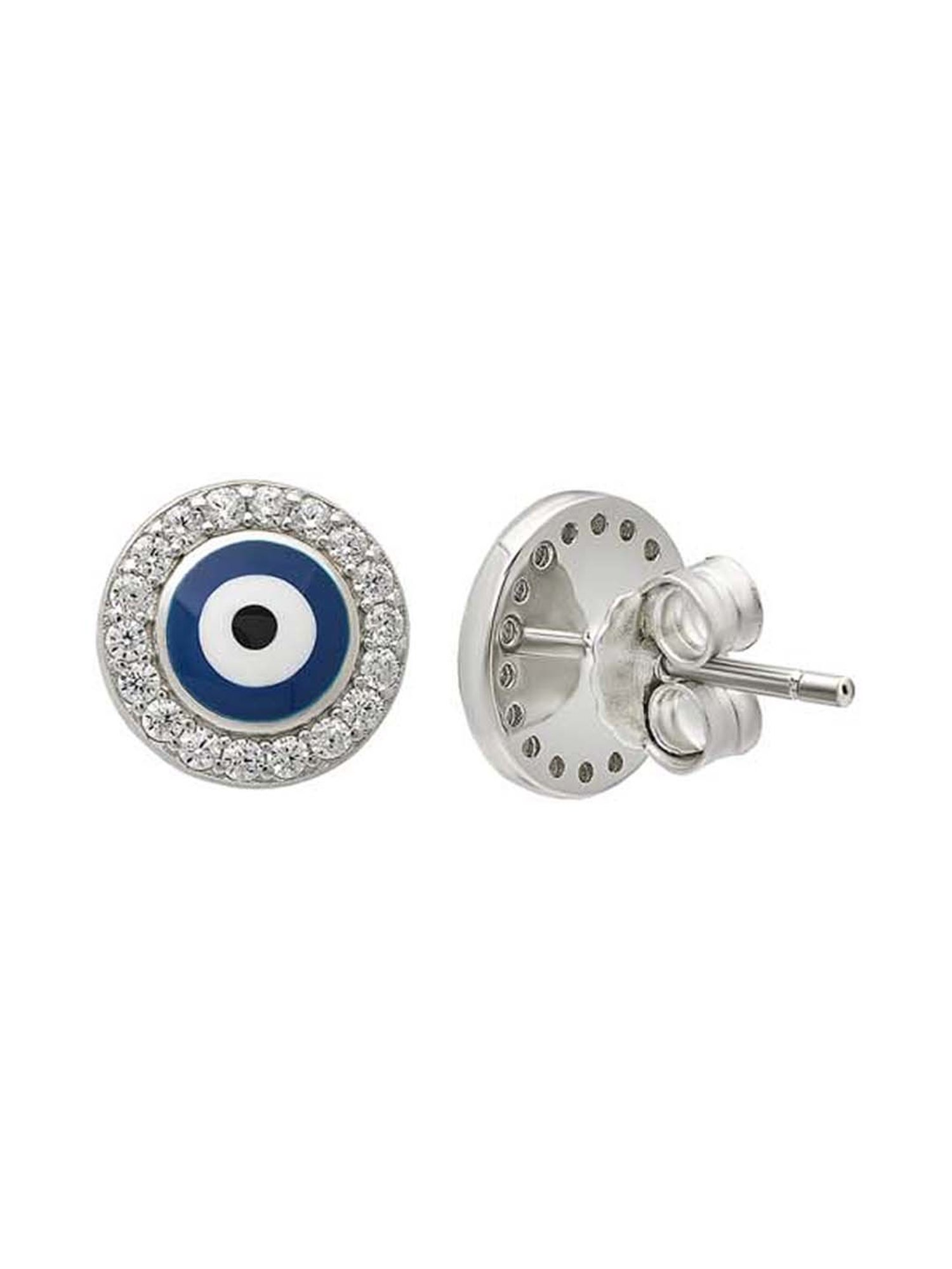 Silberry 925 Sterling Silver Blue Evil Eye Stud Earrings for Women