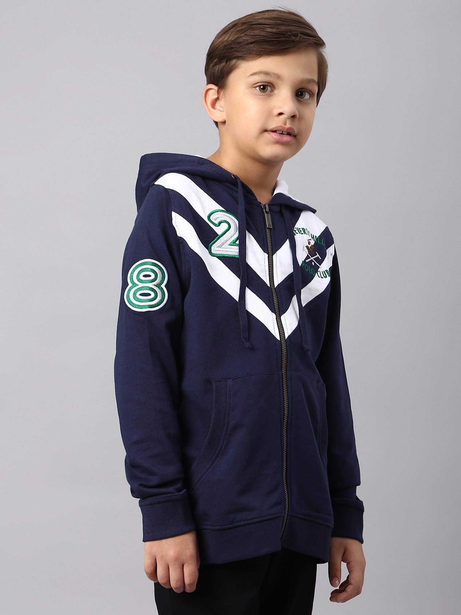 Beverly Hills Polo Club Kids Navy Color Block Full Sleeves Hoodie