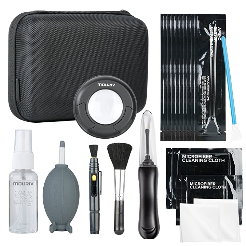 Deluxe Essentials DSLR Camera Cleaning Kit with 10 APSC Sensor Cleaning Fluid Rocket Air Blower Lens Pen Soft Brush 2x Small amp 2x Large Microfiber Cloths amp Carrying Case
