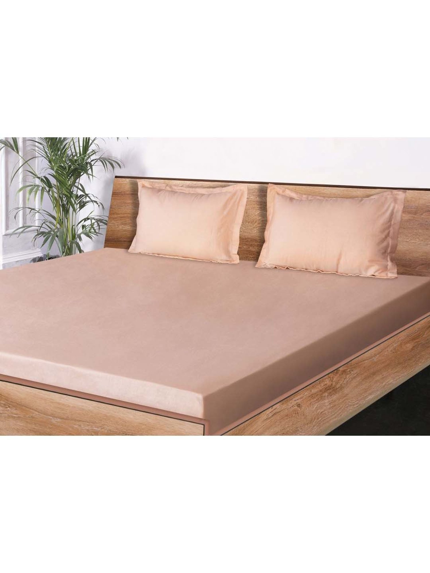 Mark Home Classic Peach Cotton 210 TC King Bedsheet with 2 Pillow Covers