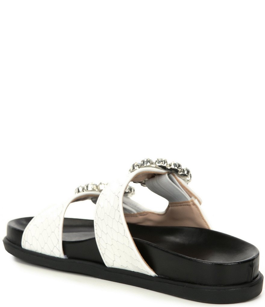 Schutz Ariel Leather Crystal Buckle Detail Flatform Footbed Sandals