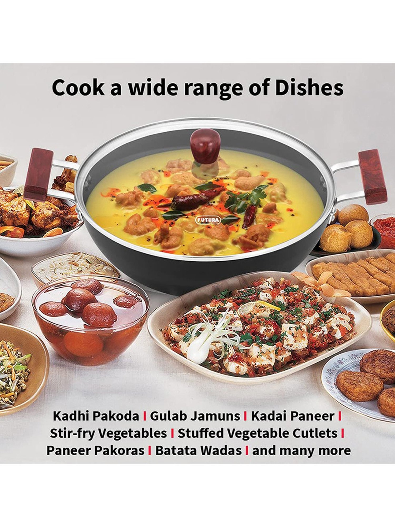 Hawkins Black Hard Anodised Nonstick Deep Kadhai with Glass Lid - 5 Litre