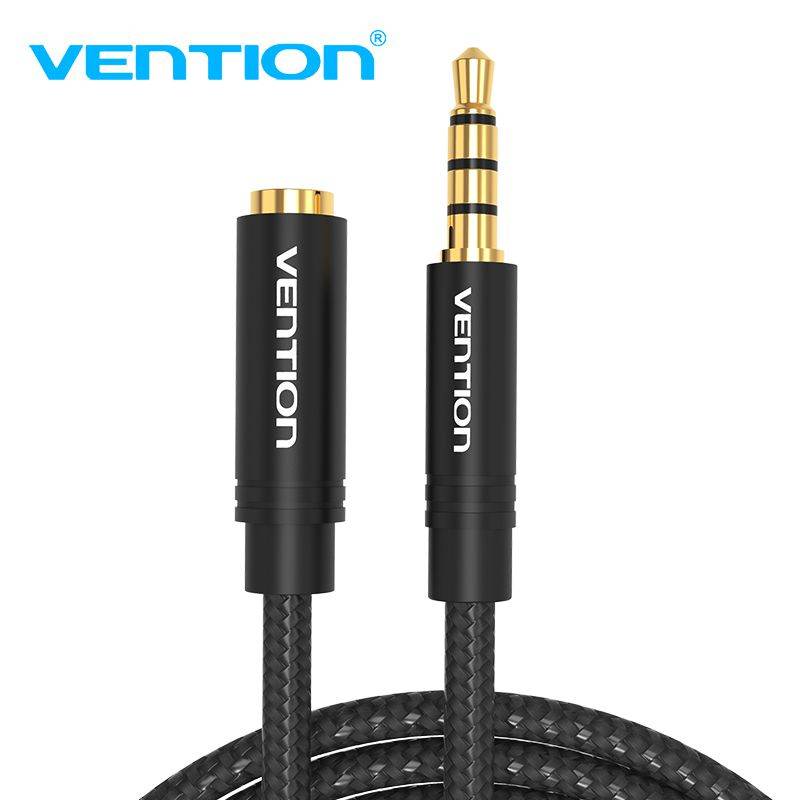 VENTION 3.5mm Aux Extender Cable 3 Ring 4 Pole Male to Female Stereo Audio Cable Gold Plated Compatible with Laptop, Smartphones, Headphones, Tablets
