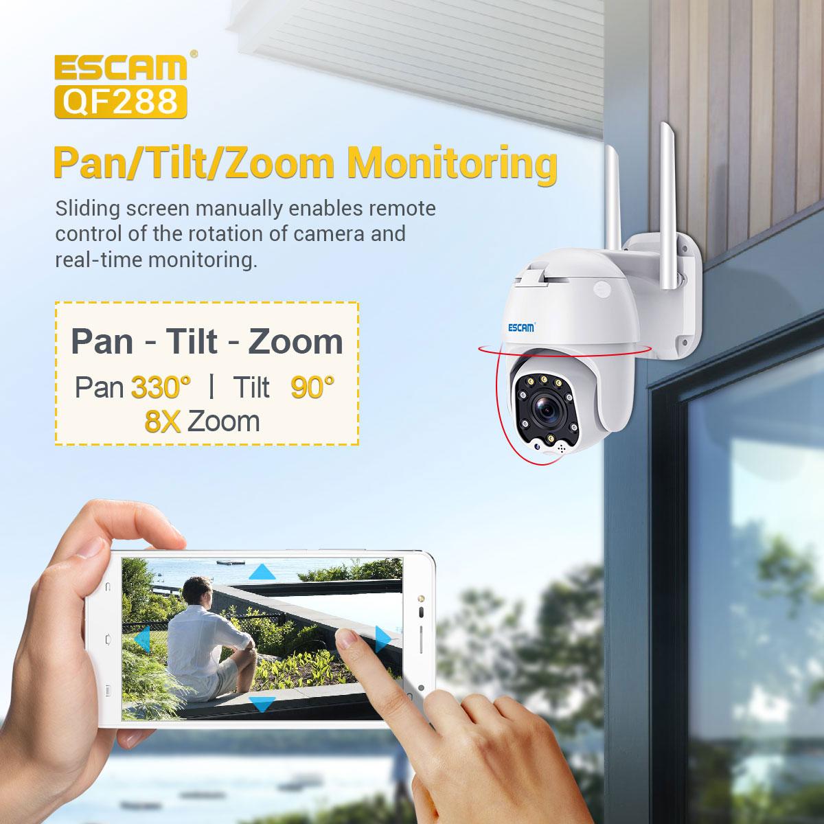 1080P AI Humanoid Detection WiFi Camera Two Way Audio Pan/Tilt 8X Zoom Monitor QF288