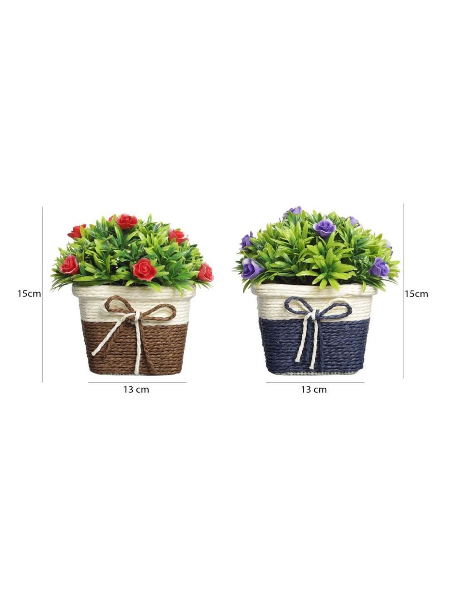 Foliyaj Multicolor Plastic Artificial Flower Plant With Pot - Set of 2
