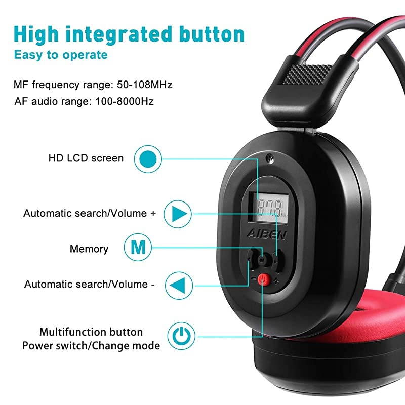 Foldable Wireless Headphone Portable FM Stereo Headset Radio (Black Red)