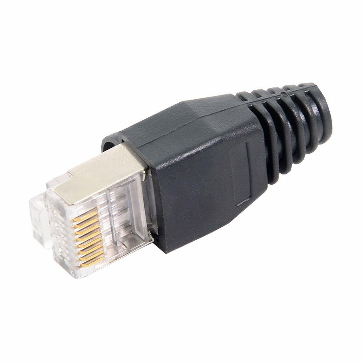 50pcs RJ45 Cat5e Male with Boots Caps Black 8P8C LAN Network Cable Socket Plug Connector Solid Crystal Head with Shield