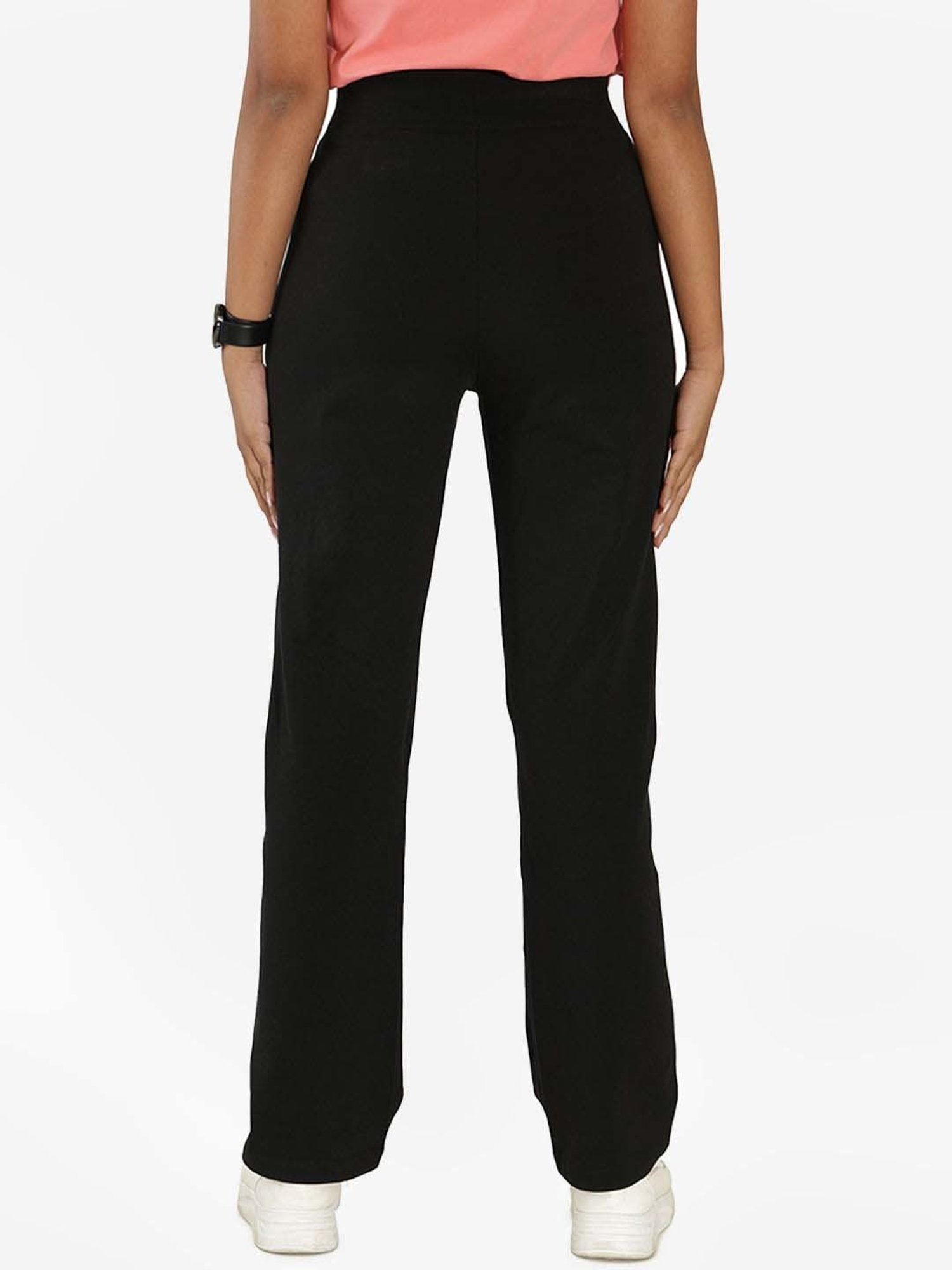 BlissClub Black Cotton Straight Pants