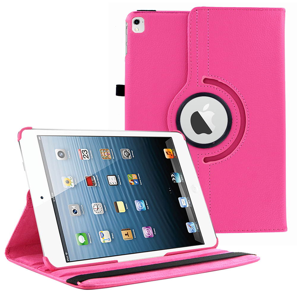 KIQ Premium PU Leather Case Cover, Multi-View Angle Position Stand Soft-Velvet Interior, Rotating, Swivel Tablet Holder For Apple iPad Pro 12.9 (1st Generation) (Hot Pink)