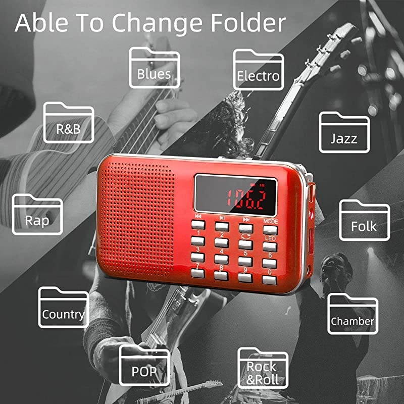 Small Portable Pocket Radio AM FM Digital Radio with LED Flashlight Micro SDTF CardUSB MP3 Music Player Auto Scan Save 1200mAh Rechargeable Battery Operated by Latest Version